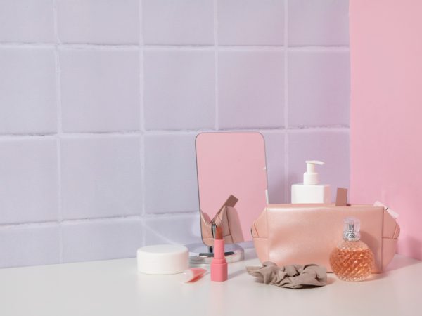 pink and grey bathroom